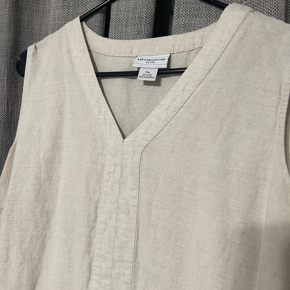 Womens Linen V-Neck Sleeveless Petite Dress - Picture 5 of 6